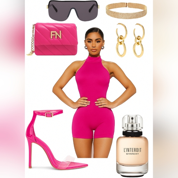 ☆Fashion Nova Hot Pink Halter Seamless Backless Romper☆ - Picture 1 of 3